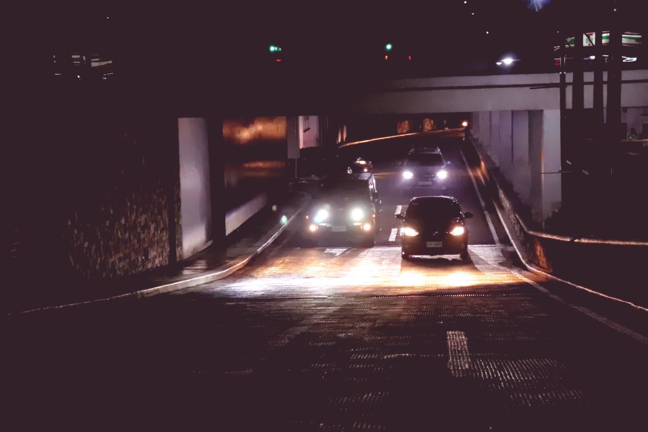 night view of a busy road